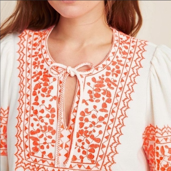 ANTHROPOLOGIE Maeve Louisa Textured Peasant Top XS - Picture 2 of 8